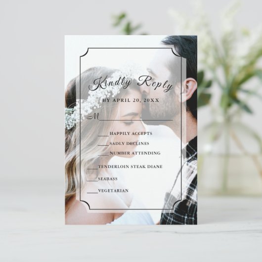 Cartons Réponse Photo personnalisée Simple élégant Script vertical (Debout devant)