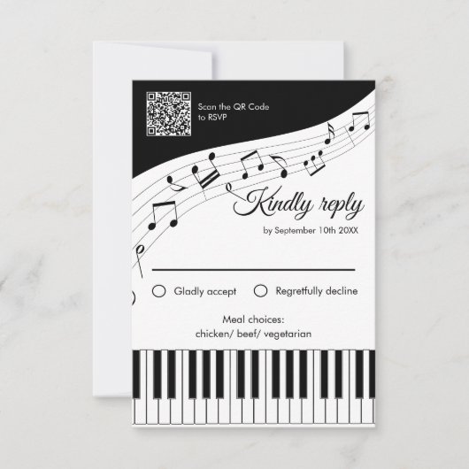 Cartons Réponse Piano Keys Notes musicales QR Code Mariage (Devant)