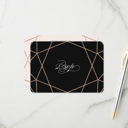 Cartons Réponse Pierre de diamant ronde géométrique Mariage élégan (Devant/Arrière en situation)