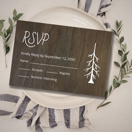 Cartons Réponse Pin simple Bois rustique Mariage Décontracté