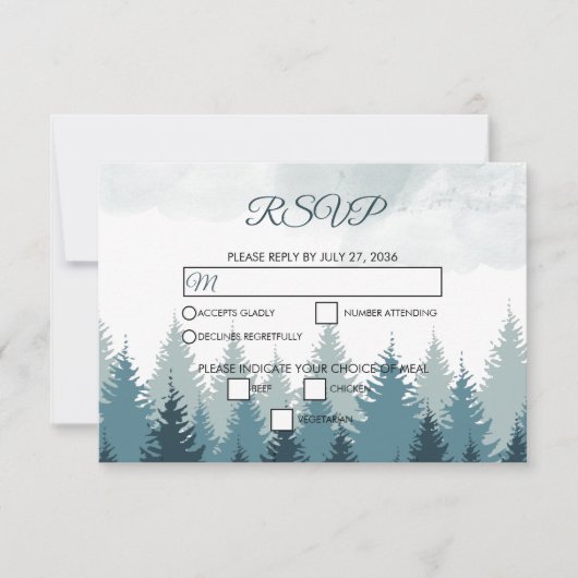Cartons Réponse Pine Arbre Aquarelle Forêt Mariage rustique (Devant)