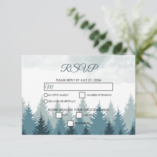 Cartons Réponse Pine Arbre Aquarelle Forêt Mariage rustique (Debout devant)