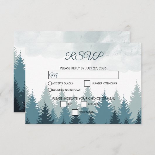 Cartons Réponse Pine Arbre Aquarelle Forêt Mariage rustique (Devant / Derrière)