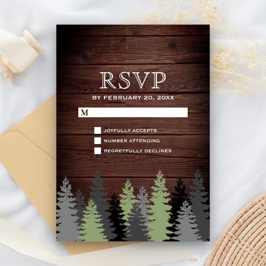 Cartons Réponse Pine Trees Bois rustique Mariage d'hiver