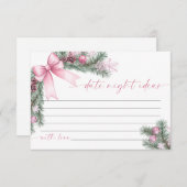 Cartons Réponse Pink Bow Christmas Date Night Ideas Card (Devant / Derrière)