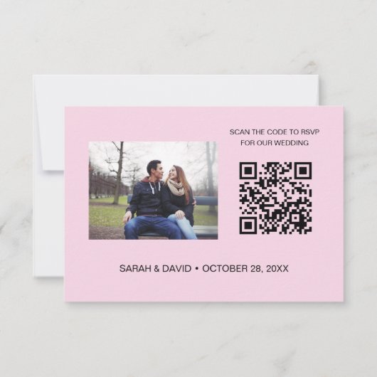 Cartons Réponse Pink Custom Photo Code QR site du Mariage (Dos)