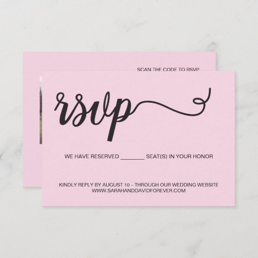 Cartons Réponse Pink Custom Photo Code QR site du Mariage (Devant / Derrière)
