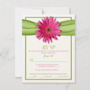 Cartons Réponse Pink gerbera with Green Ribbon Response Card