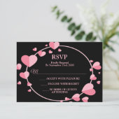 Cartons Réponse Pink Heart Black Geometric Wedding Party Elegant (Debout devant)