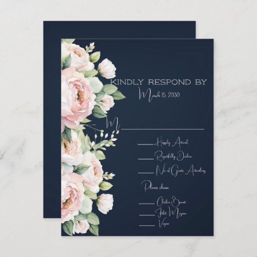 Cartons Réponse Pink Peonies Arrière - plan Mariage (Devant / Derrière)