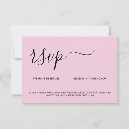 Cartons Réponse Pink Script minimal Réservé Mariage site Web (Devant)