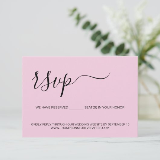 Cartons Réponse Pink Script minimal Réservé Mariage site Web (Debout devant)