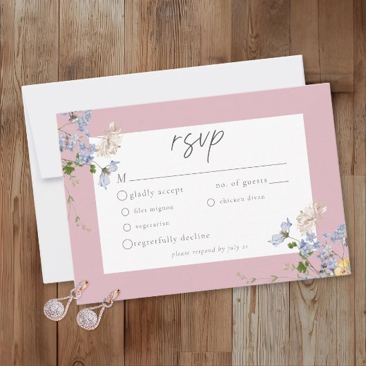 Cartons Réponse Pink Wildflower Garden Elegant Wedding