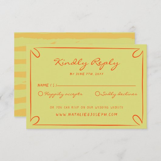 Cartons Réponse Pinstripes Écrits À La Main Mariage Italien Whimsi (Devant / Derrière)