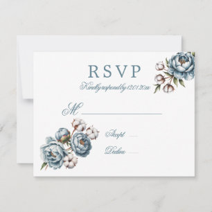 Cartons Réponse Pivoine Bleue Poussiéreuse et Mariage en Coton