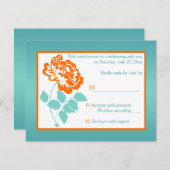 Cartons Réponse Pivoine orange avec carte-réponse turquoise (Devant / Derrière)