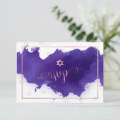 Cartons Réponse PixDezines Bat mitzvah RSVP, ✡ d'aquarelle violett (Debout devant)