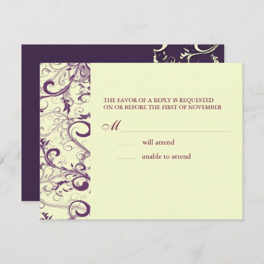 Cartons Réponse PixDezines GRAND RSVP, arrière - plan PLUM SWIRLSD (Devant / Derrière)