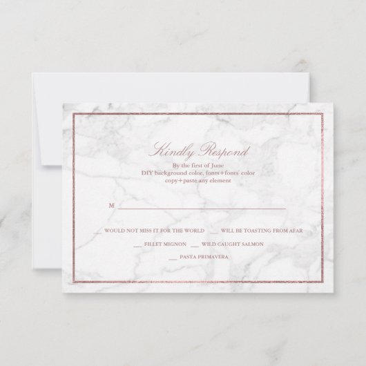 Cartons Réponse PixDezines Marbre RSVP/Or Rose Faux (Dos)