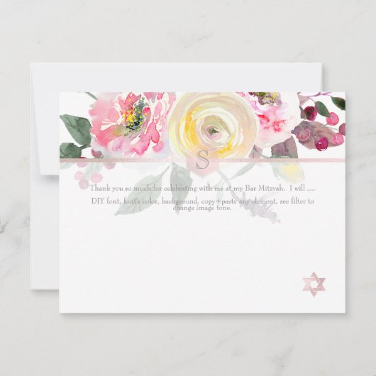 Cartons Réponse PixDezines Pastel Roses Mitzvah Merci ✡ (Dos)