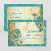 Cartons Réponse PixDezines plumes paon/aqua/turquoise (Devant / Derrière)