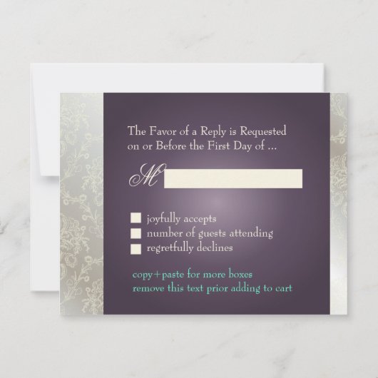 Cartons Réponse PixDezines prum+argent rsvp, dolcè damask (Dos)