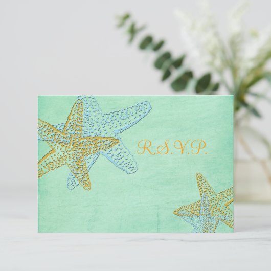 Cartons Réponse PixDezines rsvp, étoile de mer, vert menthe (Debout devant)