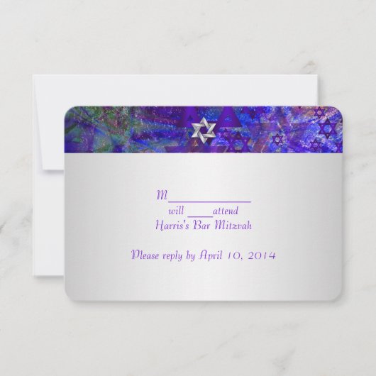 Cartons Réponse PixDezines rsvp/mod stars/Mitzvah/violet/argent (Devant)