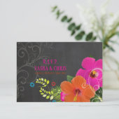 Cartons Réponse PixDezines rsvp, tableau noir+hibiscus+foune (Debout devant)
