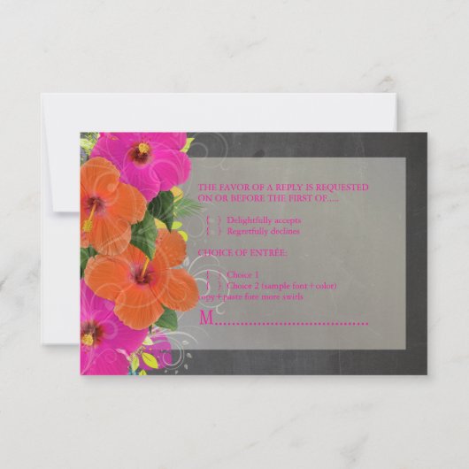 Cartons Réponse PixDezines rsvp, tableau noir+hibiscus+foune (Dos)