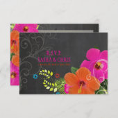 Cartons Réponse PixDezines rsvp, tableau noir+hibiscus+foune (Devant / Derrière)