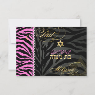 Cartons Réponse PixDezines Zèbre Rose Bat Mitzvah RSVP/ DIY coule