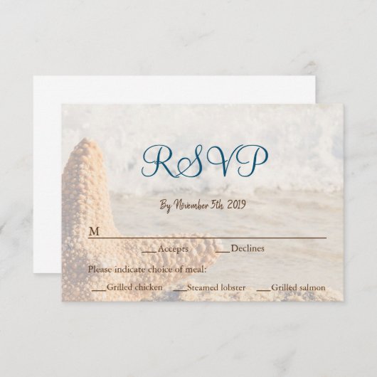 Cartons Réponse Plage Mariage à thème (Devant / Derrière)