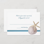 Cartons Réponse Plage Mariage bleu avec Dollar de sable et Starfis (Devant / Derrière)