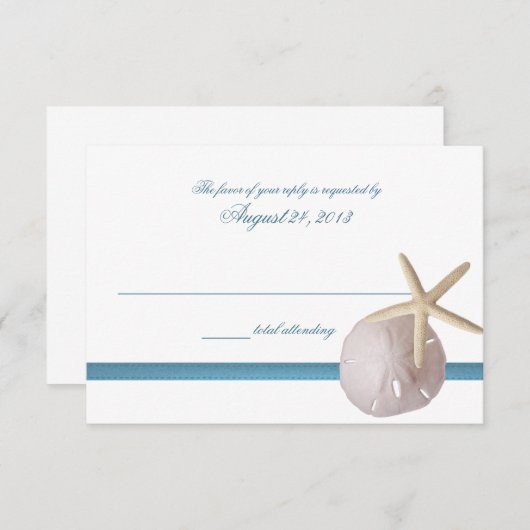Cartons Réponse Plage Mariage bleu avec Dollar de sable et Starfis (Devant / Derrière)
