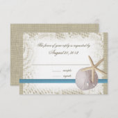 Cartons Réponse Plage Mariage bleu avec Dollar de sable et Starfis (Devant / Derrière)