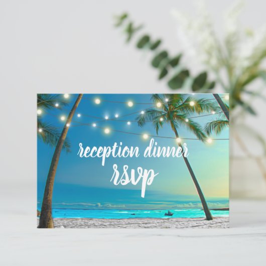 Cartons Réponse Plage Mariage Lumières Palms Réception Dîner (Debout devant)