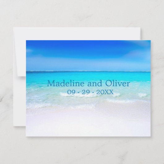 Cartons Réponse Plage mariage Océan Bleu Sable Destination Moderne (Dos)