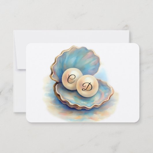 Cartons Réponse Plage Mariage Pearls Shell Elégant thème Océan (Dos)