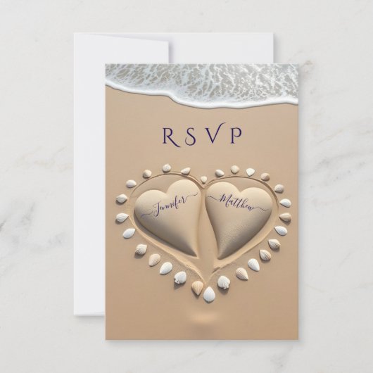 Cartons Réponse Plage Mariage RSVP-Repas options (Devant)