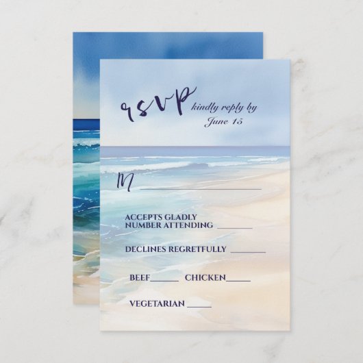 Cartons Réponse Plage tendance Aquarelle Océan Mariage choix de re (Devant / Derrière)