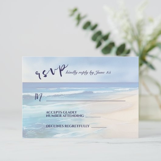 Cartons Réponse Plage tendance Watercolor Ocean Mariage (Debout devant)