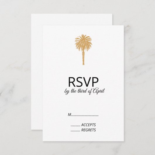 Cartons Réponse Plage tropicale Gold Palm Tree Destination Mariage (Devant / Derrière)