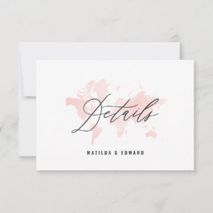 Cartons Réponse Plan du monde en aquarelle rose Détails du mariage