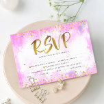 Cartons Réponse Plat d'or bat mitzvah à l'entrée rose<br><div class="desc">Soyez fier, réjouissez-vous et présentez cette étape importante de votre Bat mitzvah préféré ! Inclure cette fausse feuille et parties scintillant brillante, moderne et brillante, contre un arrière - plan d'aquarelle rose douce, carte d'insertion RSVP personnalisée pour votre événement. Personnalisez le texte personnalisé avec les options "répondre par" date et...</div>