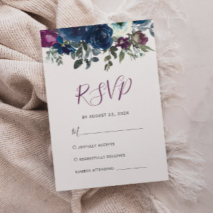 Cartons Réponse Plum Aquarelle Floral Marine Mariage bleu