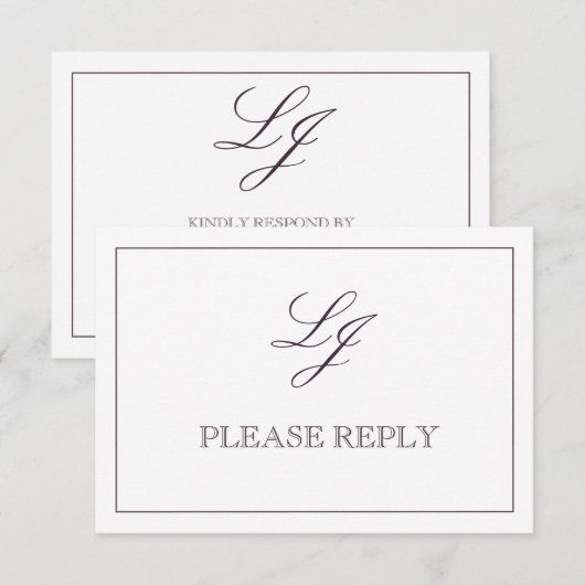 Cartons Réponse Plum classique Calligraphie violette Monogramme Pa (Devant / Derrière)