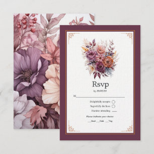Cartons Réponse Plum, Grey, cuivre et Dusty Rose Mariage floral