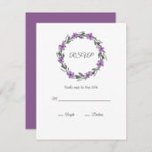 Cartons Réponse Plum Mauve Gris Aquarelle noire Florale Wreath (Devant / Derrière)
