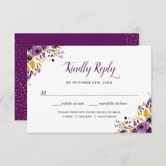 Cartons Réponse Plum Purple Botanique Floral Parties scintillant O (Devant / Derrière)